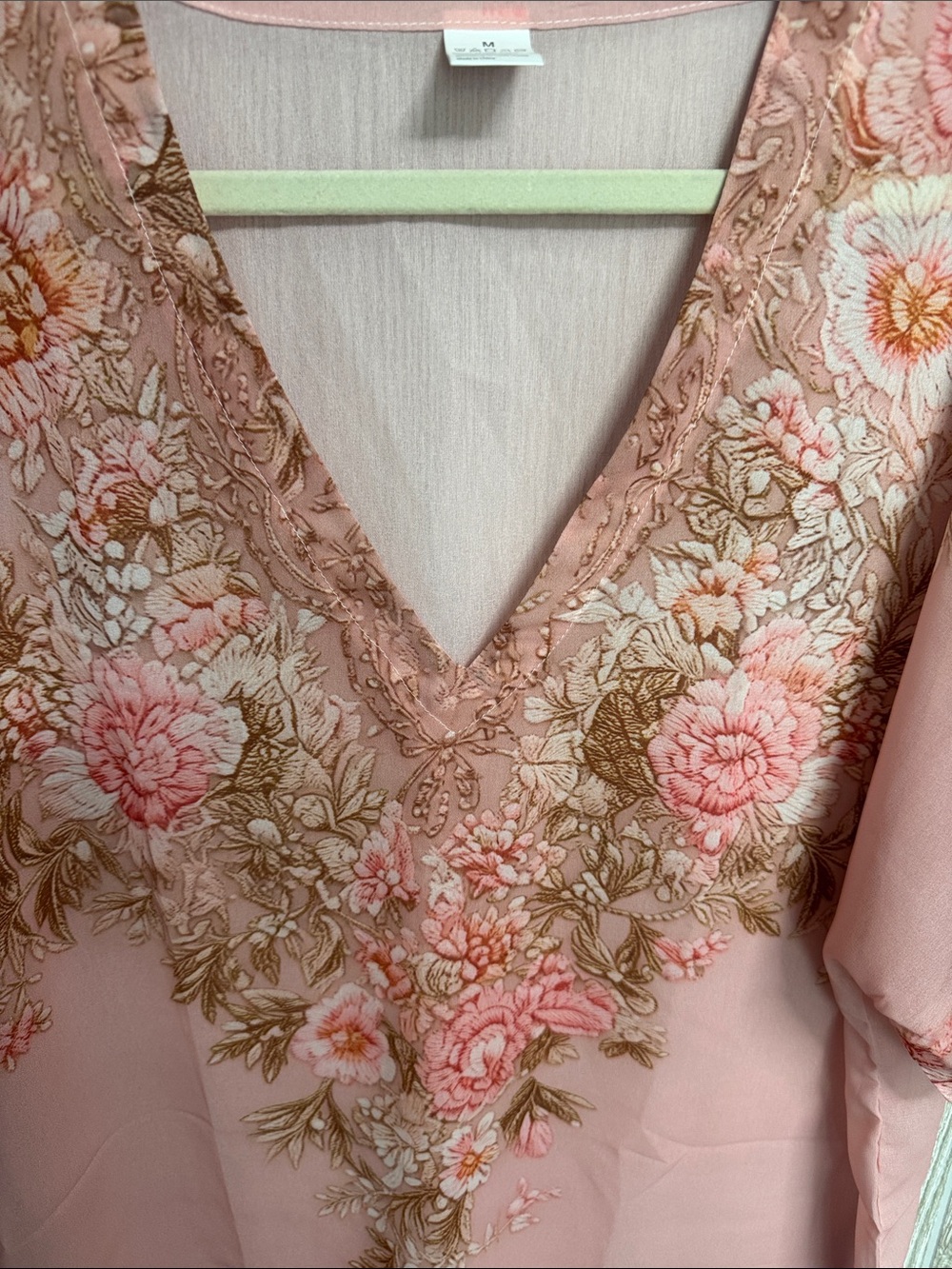 Women's Pink Floral V-Neck Blouse with Embroidered Detail - Picture 3 of 6